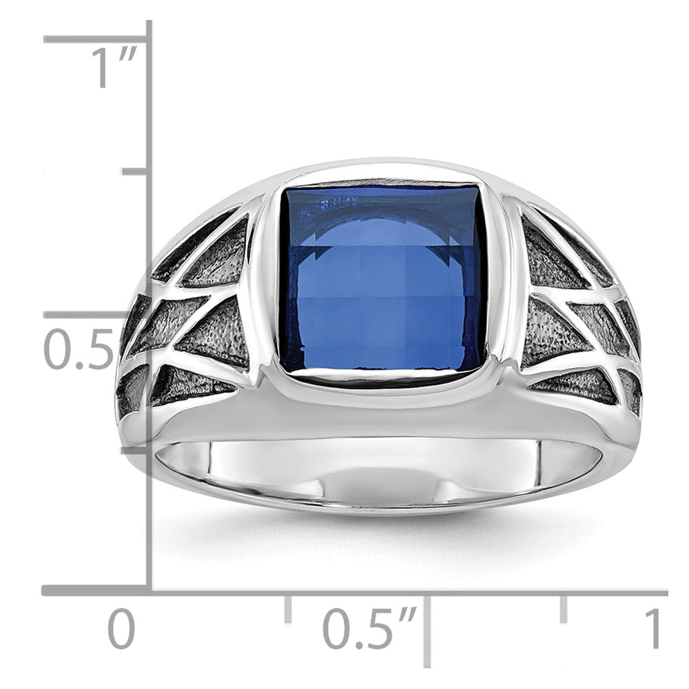 14K Weißgold mit Schwarz Rhodium Ibgoodman Herren Erzeugt Saphir Komplett Ring
