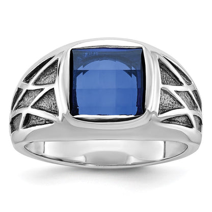 14K Weißgold mit Schwarz Rhodium Ibgoodman Herren Erzeugt Saphir Komplett Ring