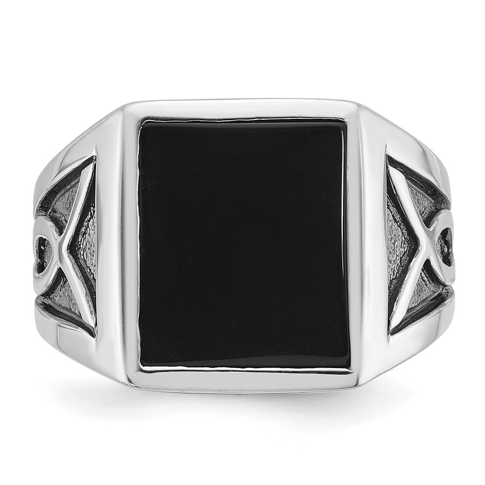 14K Weißgold mit Schwarzrhodinierung Herren-Ring mit Onyx, komplett