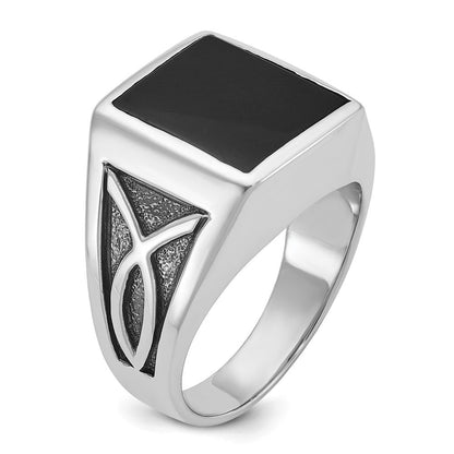 14K Weißgold mit Schwarzrhodinierung Herren-Ring mit Onyx, komplett