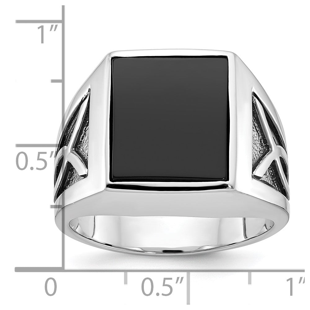 14K Weißgold mit Schwarzrhodinierung Herren-Ring mit Onyx, komplett