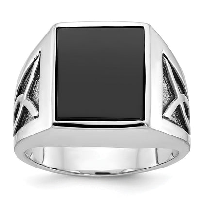 14K Weißgold mit Schwarzrhodinierung Herren-Ring mit Onyx, komplett