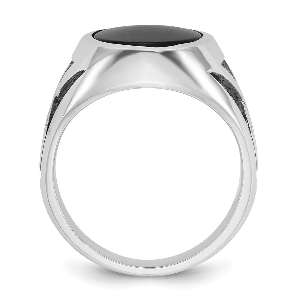 14K Weißgold Ring mit Schwarzrhodinium für Herren mit Onyx