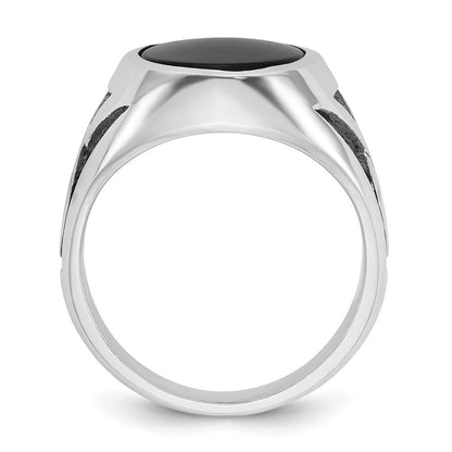 14K Weißgold Ring mit Schwarzrhodinium für Herren mit Onyx