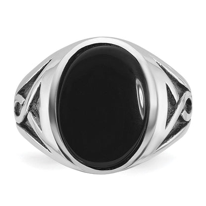 14K Weißgold Ring mit Schwarzrhodinium für Herren mit Onyx