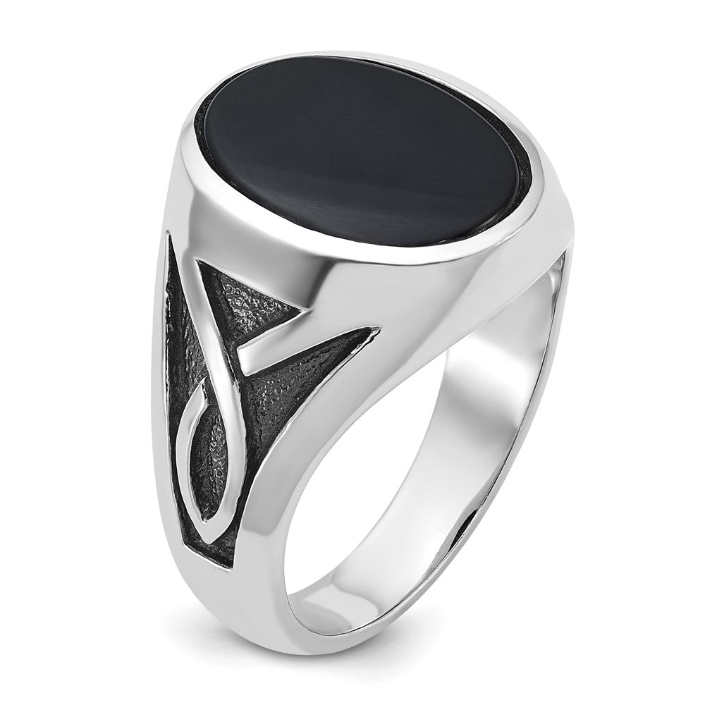 14K Weißgold Ring mit Schwarzrhodinium für Herren mit Onyx