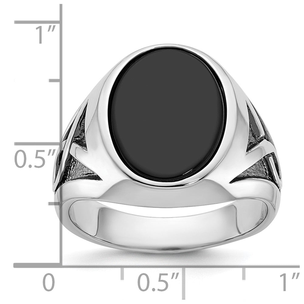 14K Weißgold Ring mit Schwarzrhodinium für Herren mit Onyx