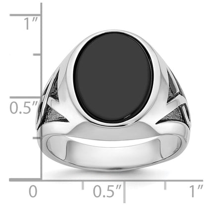 14K Weißgold Ring mit Schwarzrhodinium für Herren mit Onyx