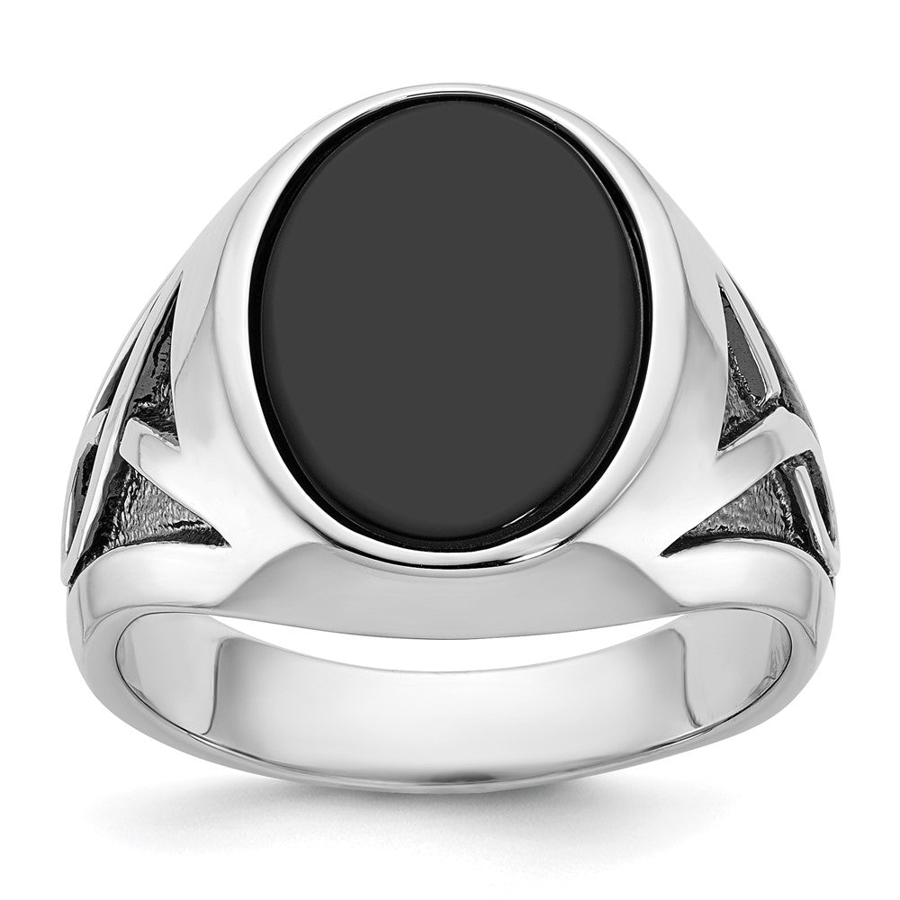 14K Weißgold Ring mit Schwarzrhodinium für Herren mit Onyx