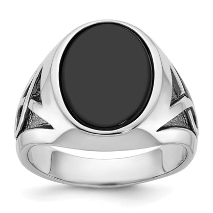 14K Weißgold Ring mit Schwarzrhodinium für Herren mit Onyx