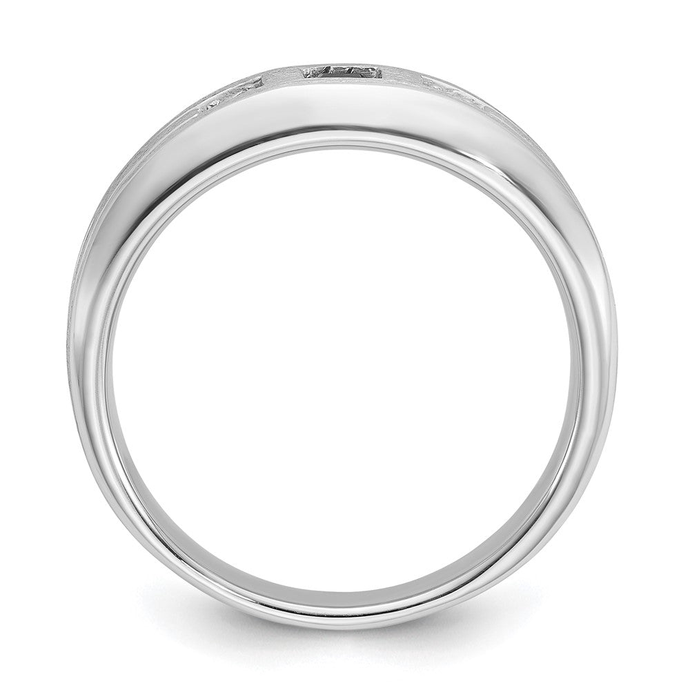 14K Weißgold Herren Satiniert Im Labor Erzeugt Saphir und 1/15 Karat Diamant Komplett Ring