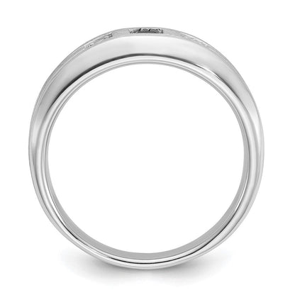 14K Weißgold Herren Satiniert Im Labor Erzeugt Saphir und 1/15 Karat Diamant Komplett Ring