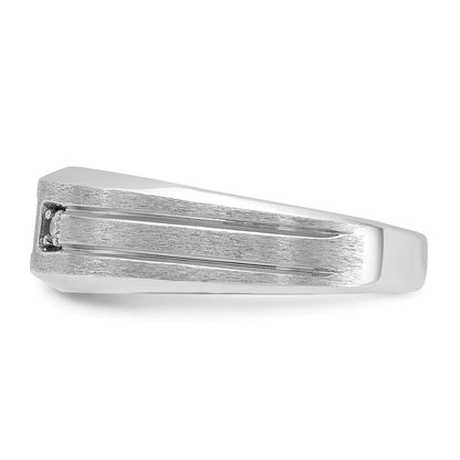 14K Weißgold Herren Satiniert Im Labor Erzeugt Saphir und 1/15 Karat Diamant Komplett Ring