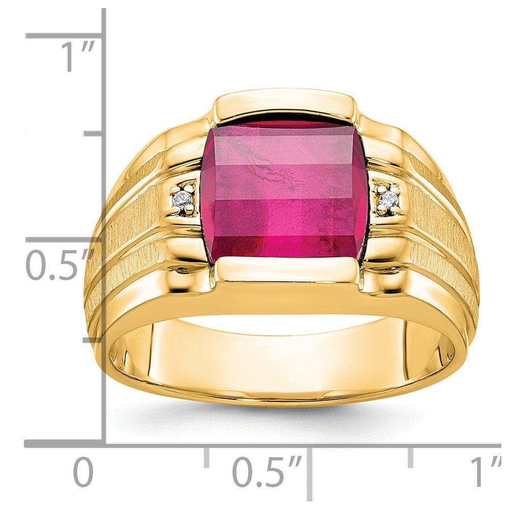 10K Gelbgold Ibgoodman Herren Satiniert Cr. Rubin und Diamant Komplett Ring