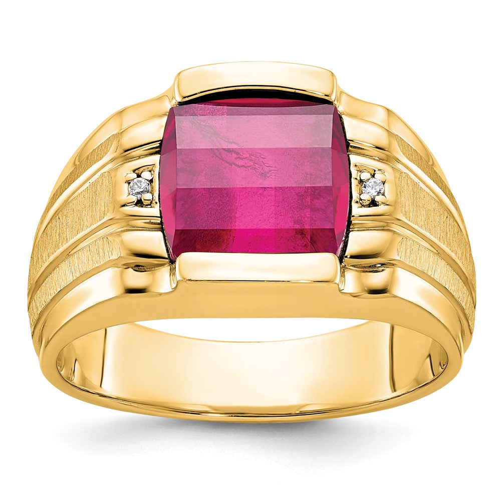 10K Gelbgold Ibgoodman Herren Satiniert Cr. Rubin und Diamant Komplett Ring
