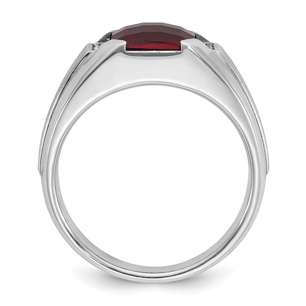 14K Weißgold Herren Erzeugt Granat und 1/20 Karat Diamant Komplett Ring