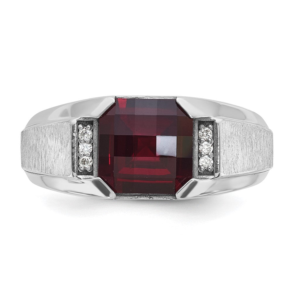 14K Weißgold Herren Erzeugt Granat und 1/20 Karat Diamant Komplett Ring