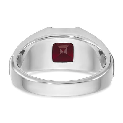 14K Weißgold Herren Erzeugt Granat und 1/20 Karat Diamant Komplett Ring