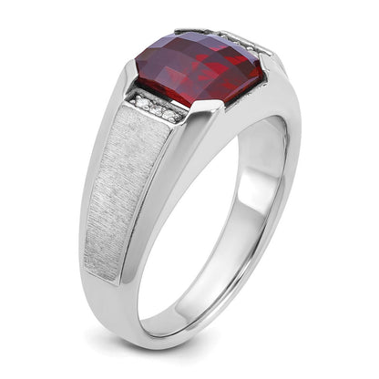 14K Weißgold Herren Erzeugt Granat und 1/20 Karat Diamant Komplett Ring