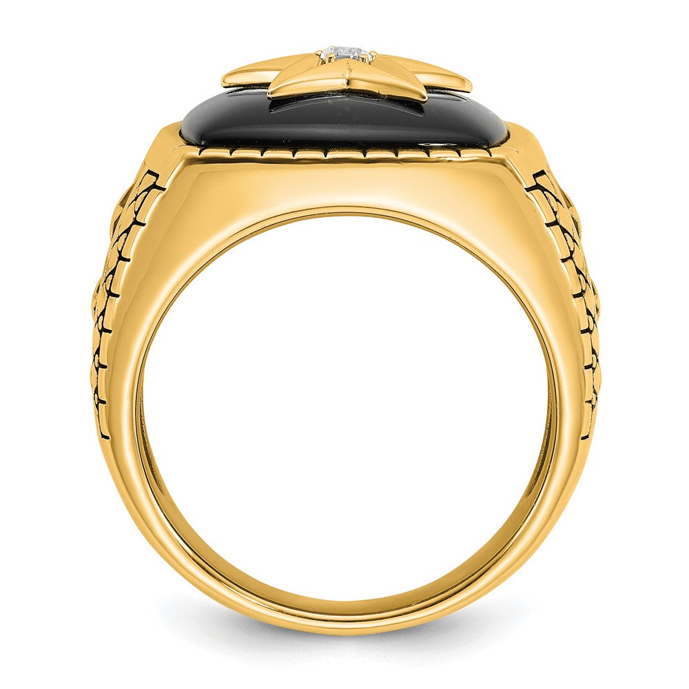10K Gelbgold 10K Poliert und Antikisiert Stern Onyx Diamant Herren Ring