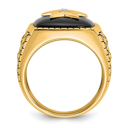 10K Gelbgold 10K Poliert und Antikisiert Stern Onyx Diamant Herren Ring