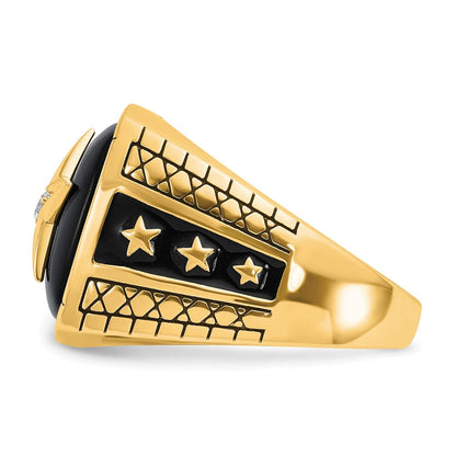 10K Gelbgold 10K Poliert und Antikisiert Stern Onyx Diamant Herren Ring