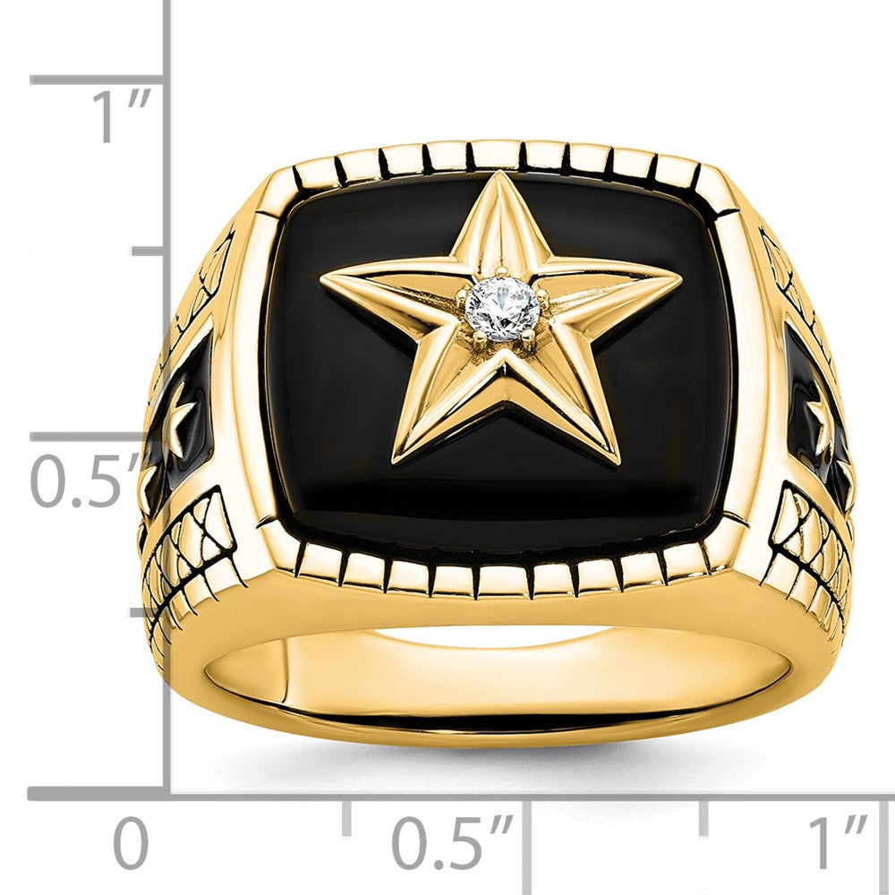 10K Gelbgold 10K Poliert und Antikisiert Stern Onyx Diamant Herren Ring