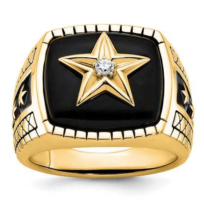 10K Gelbgold 10K Poliert und Antikisiert Stern Onyx Diamant Herren Ring