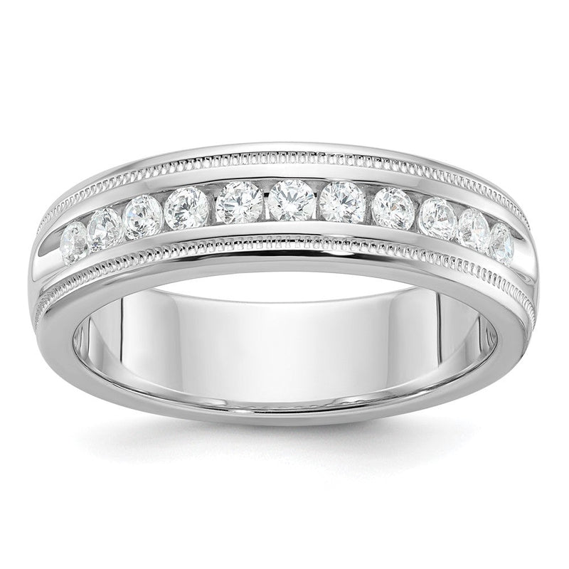 14K Weißgold Herren Ring poliert mit Milgrain-Muster und 11 Steinen, 0,5 ct. Labor gezüchteten Diamanten