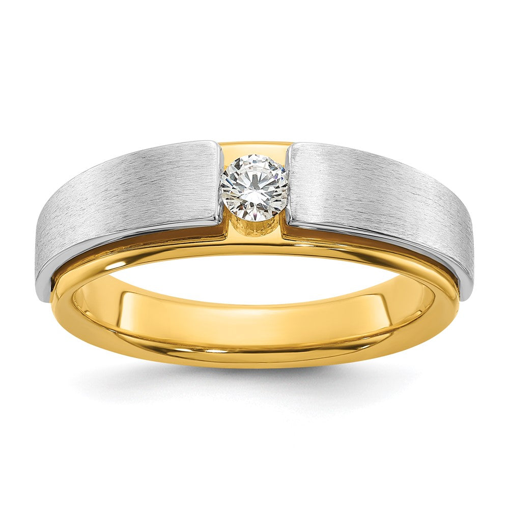 14K Bicolor Herrenring mit 0,07 ct. Labordiamant, VS/SI+ G+, poliert und satiniert