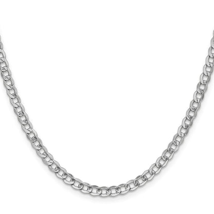 14K Weißgold 4.3mm Halbmassiv Panzer mit Karabinerverschluss Halskette