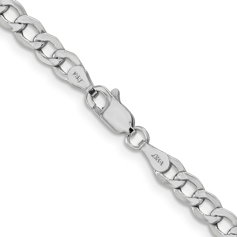14K Weißgold 4.3mm Halbmassiv Panzer mit Karabinerverschluss Halskette