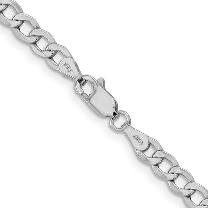 14K Weißgold 4.3mm Halbmassiv Panzer mit Karabinerverschluss Halskette