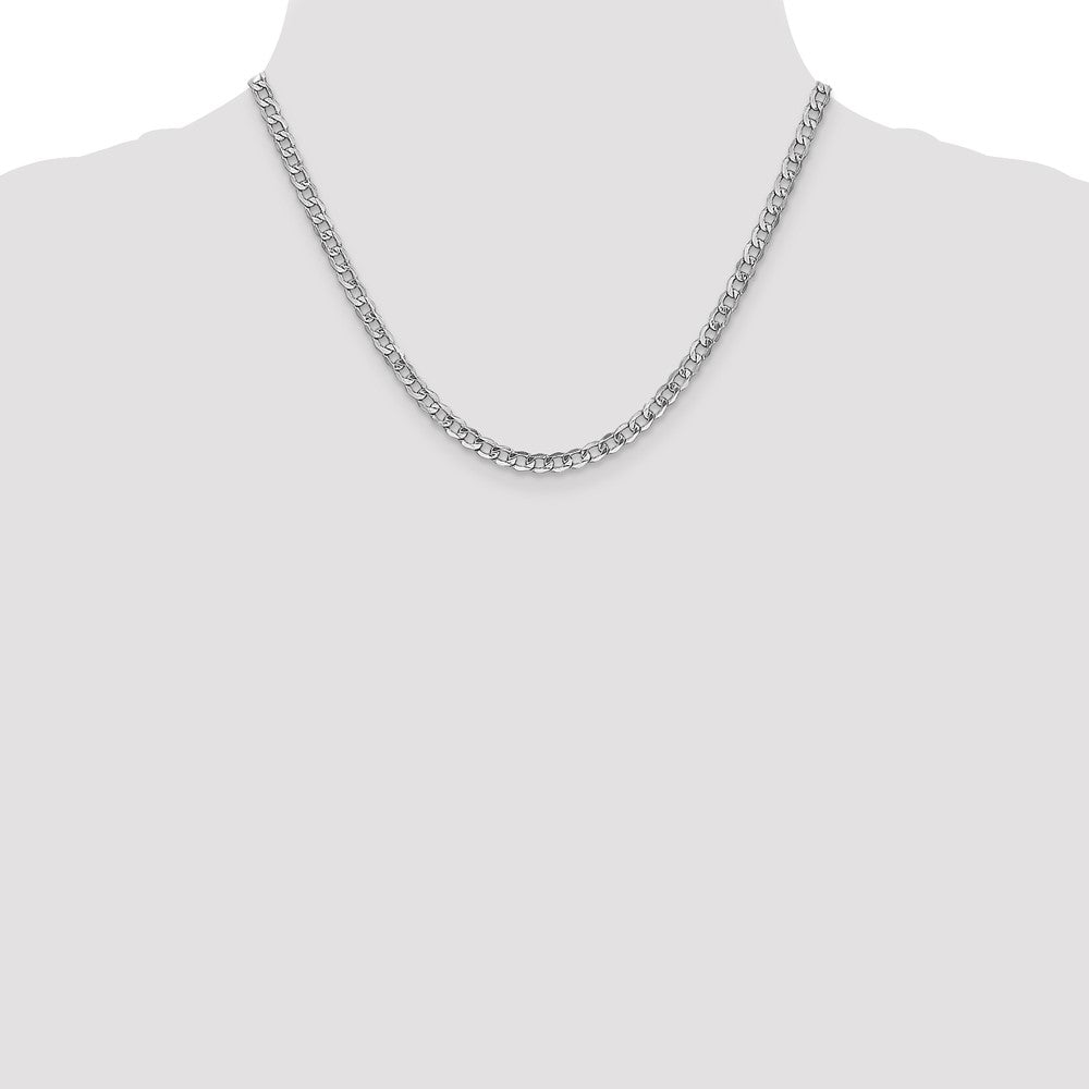 14K Weißgold 4.3mm Halbmassiv Panzer mit Karabinerverschluss Halskette