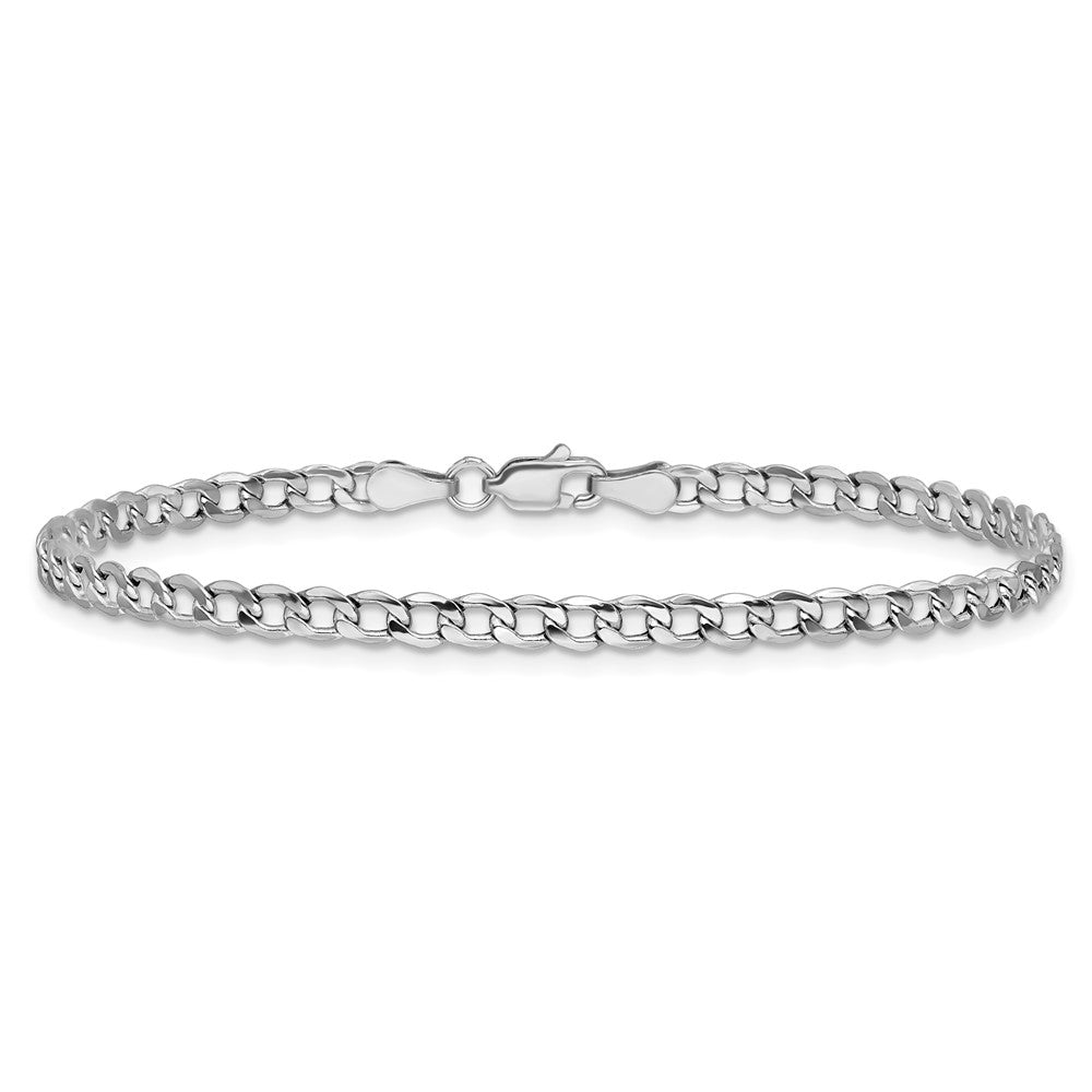 14K Weißgold 4.3mm Halbmassiv Panzer mit Karabinerverschluss Gliederarmband