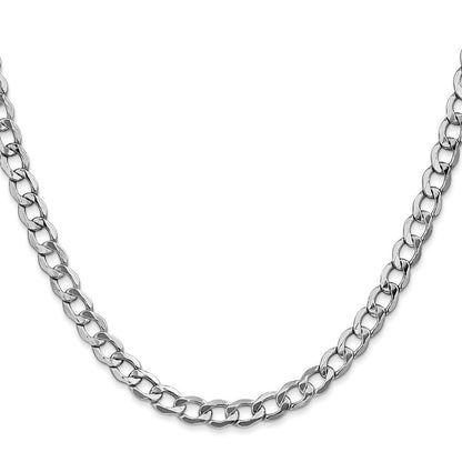 14K Weißgold 5.25mm Halbmassiv Panzer mit Karabinerverschluss Halskette