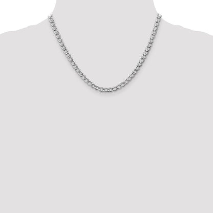 14K Weißgold 5.25mm Halbmassiv Panzer mit Karabinerverschluss Halskette