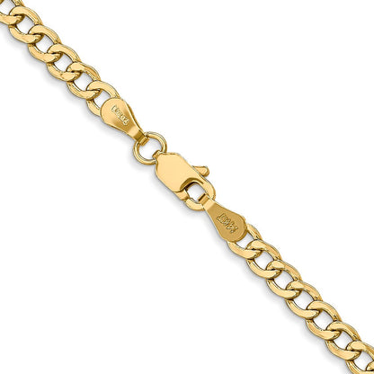 14K Gelbgold 3.35mm Halbmassiv Panzer mit Karabinerverschluss Halskette