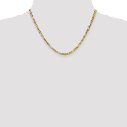 14K Gelbgold 3.35mm Halbmassiv Panzer mit Karabinerverschluss Halskette