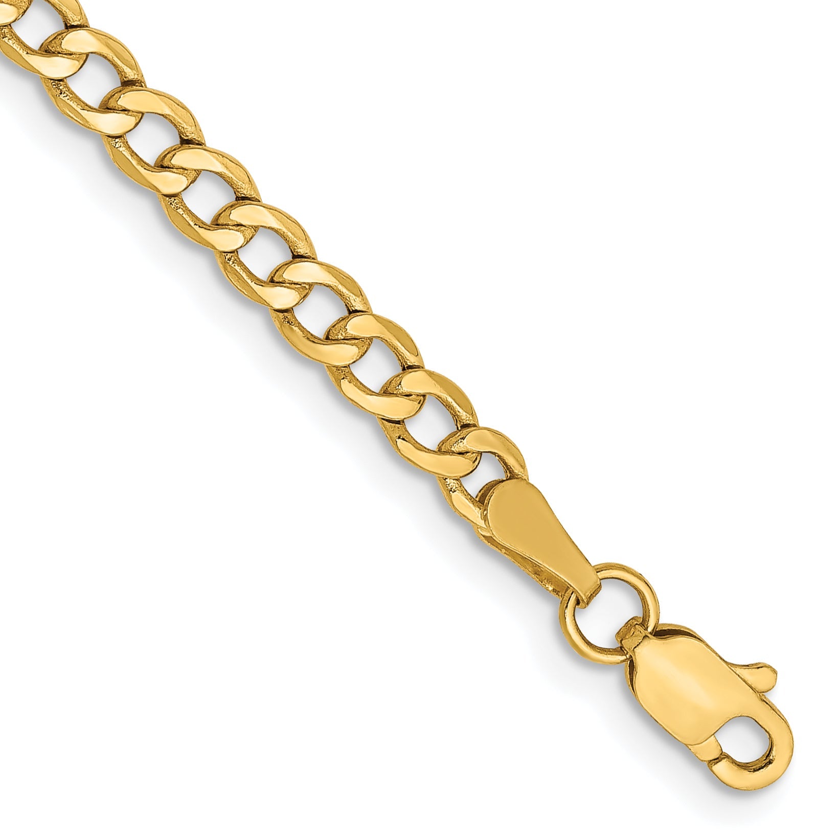 14K Gelbgold 3.35mm Halbmassiv Panzer mit Karabinerverschluss Gliederarmband