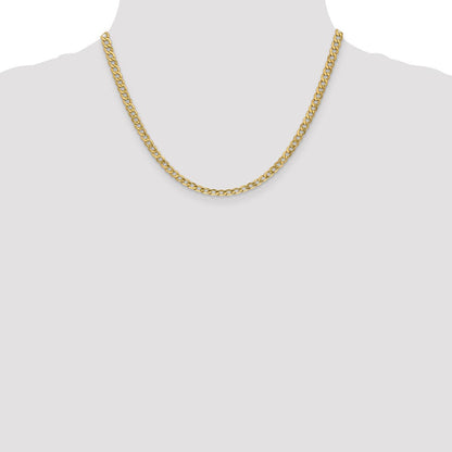 14K Gelbgold 4.3mm Halbmassiv Panzer mit Karabinerverschluss Halskette