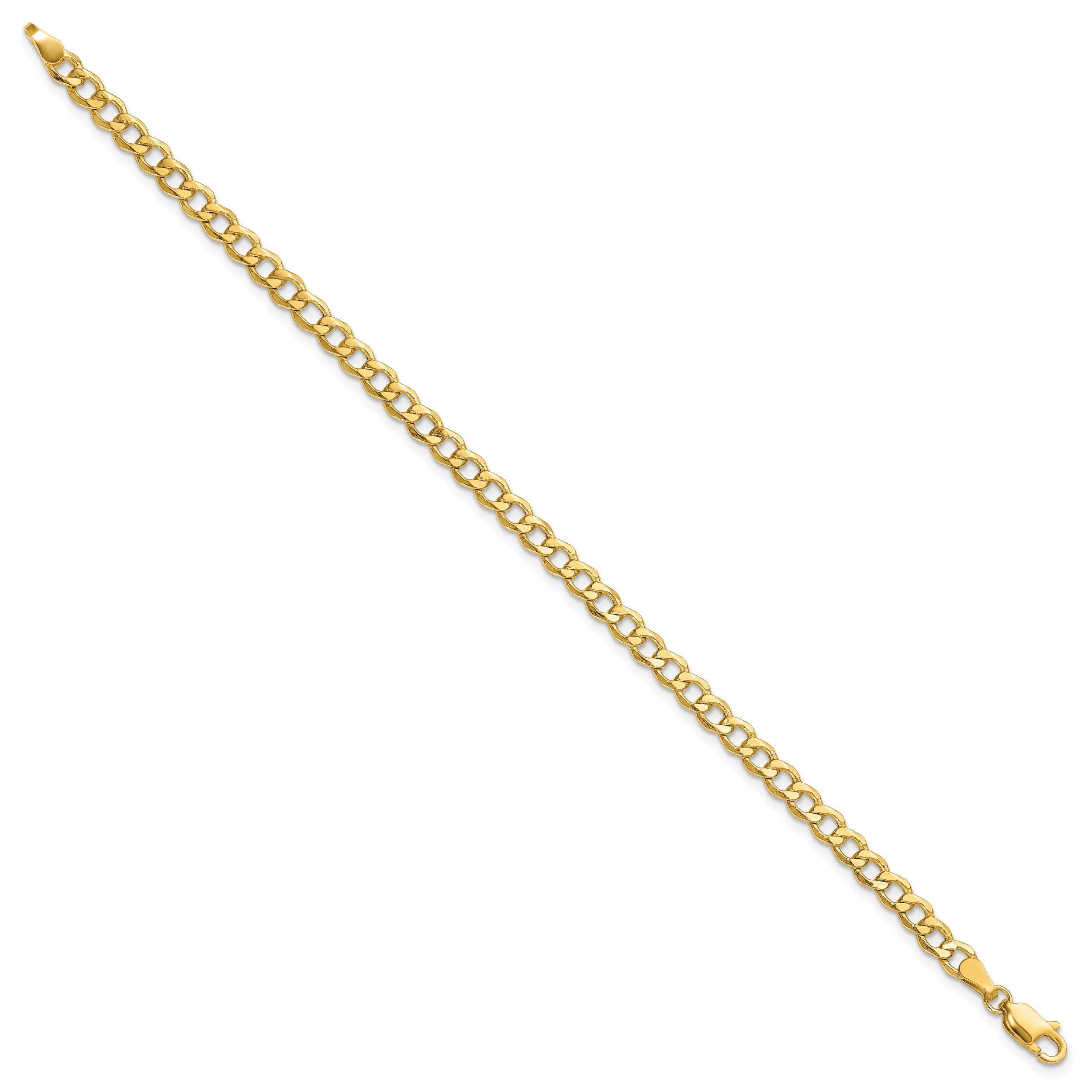14K Gelbgold 4.3mm Halbmassiv Panzer mit Karabinerverschluss Kette Fußkettchen