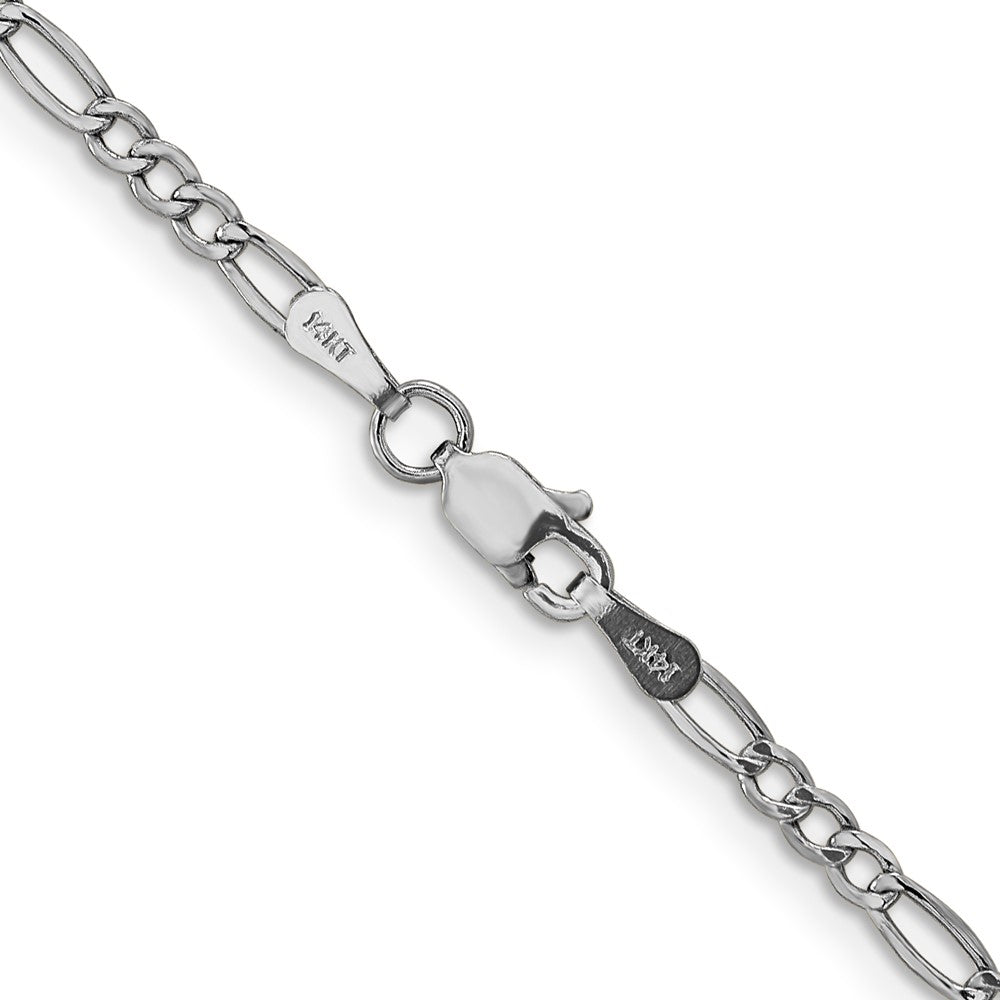 14K Weißgold 2.5mm Halbmassiv Figaro mit Karabinerverschluss Halskette