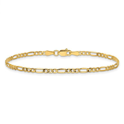 14K Gelbgold 2.5mm Halbmassiv Figaro mit Karabinerverschluss Kette Fußkettchen
