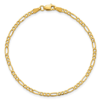 14K Gelbgold 2.5mm Halbmassiv Figaro mit Karabinerverschluss Gliederarmband