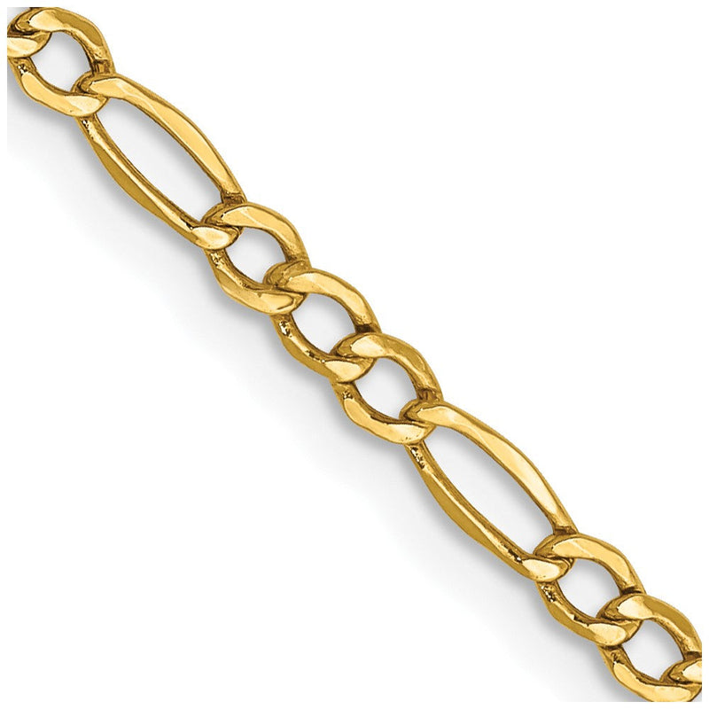 14K Gelbgold 2.5mm Halbmassiv Figaro mit Karabinerverschluss Halskette
