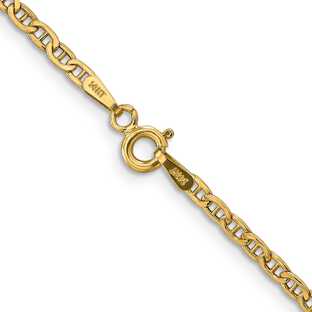 14K Gelbgold 2.4mm Halbmassiv Anker mit Federring Verschluss Halskette