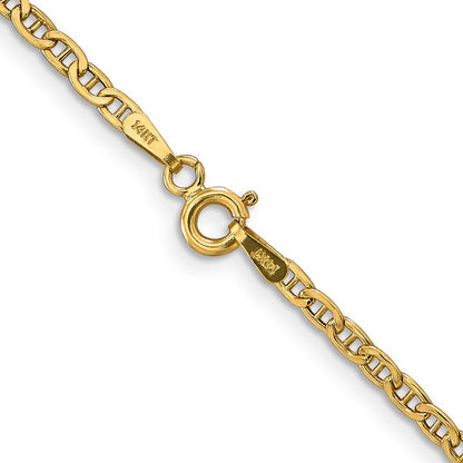 14K Gelbgold 2.4mm Halbmassiv Anker mit Federring Verschluss Halskette