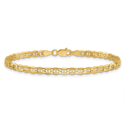 14K Gelbgold 3.2mm Halbmassiv Anker mit Karabinerverschluss Gliederarmband
