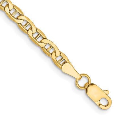 14K Gelbgold 3.2mm Halbmassiv Anker mit Karabinerverschluss Gliederarmband